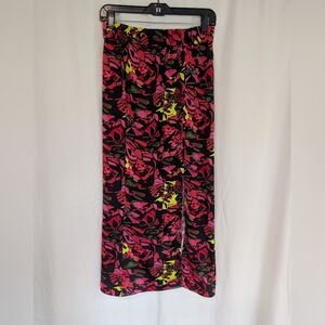 Women’s Floral Maxi Skirt - Black with Pink & Neon Accents